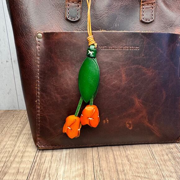 Genuine Leather Tulip Bag Charm Orange Tulip Spring Flowers Leather Charm - Picture 2 of 7
